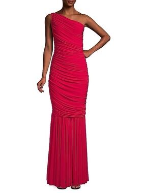 Norma Kamali One-Shoulder Fuchsia Ruched Mermaid Gown